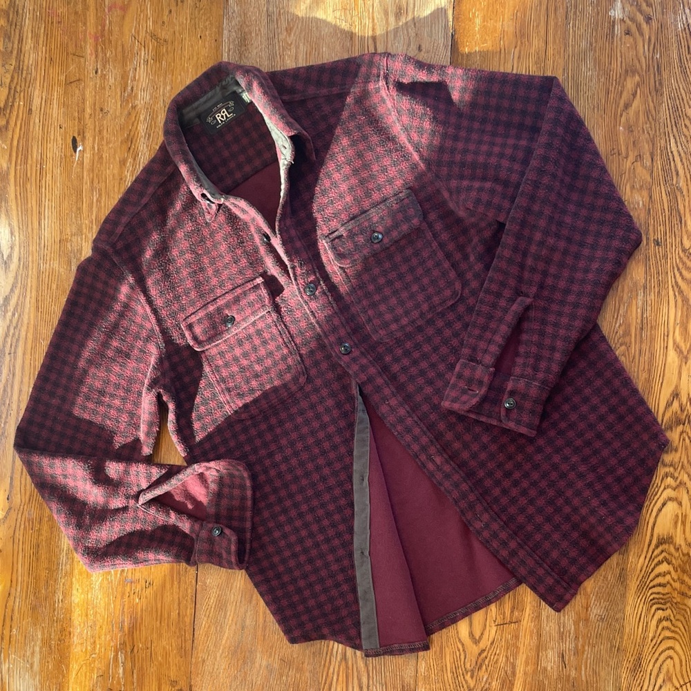 RRL soft fuzzy Red and Black Plaid Button-Up